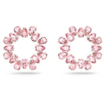 Millenia hoop earrings, Pear cut, Pink, Rose gold-tone plated by SWAROVSKI