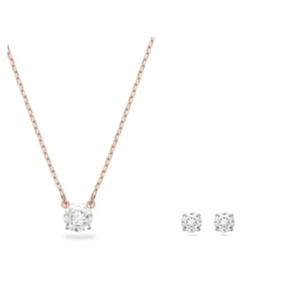 Attract set, Round cut, White, Rose gold-tone plated by SWAROVSKI