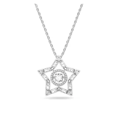 Stella pendant, Mixed cuts, Star, Long, White, Rhodium plated by SWAROVSKI