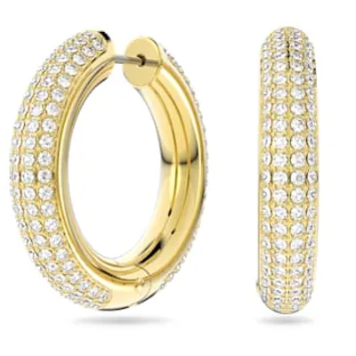Dextera hoop earrings, Medium, White, Gold-tone plated by SWAROVSKI