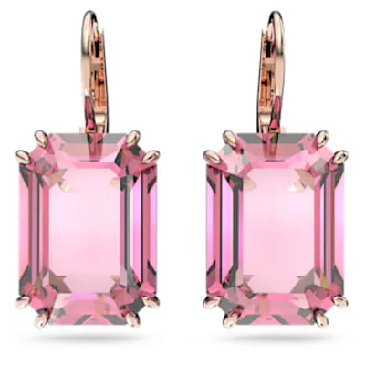 Millenia drop earrings, Octagon cut, Pink, Rose gold-tone plated by SWAROVSKI