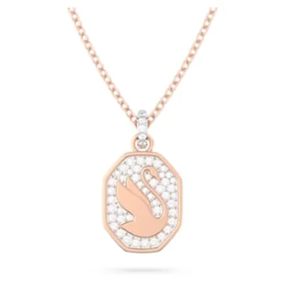 Signum pendant, Swan, Long, White, Rose gold-tone plated by SWAROVSKI