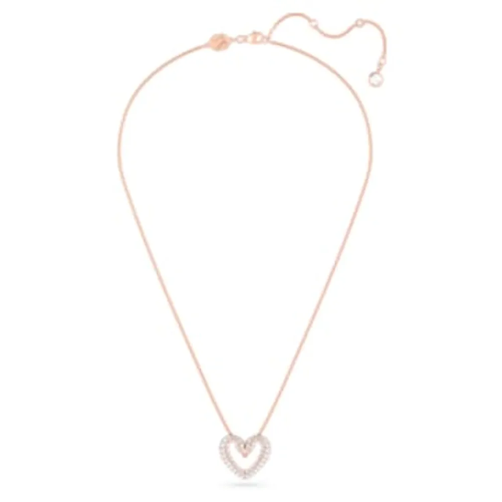 Una pendant, Heart, Medium, White, Rose gold-tone plated by SWAROVSKI