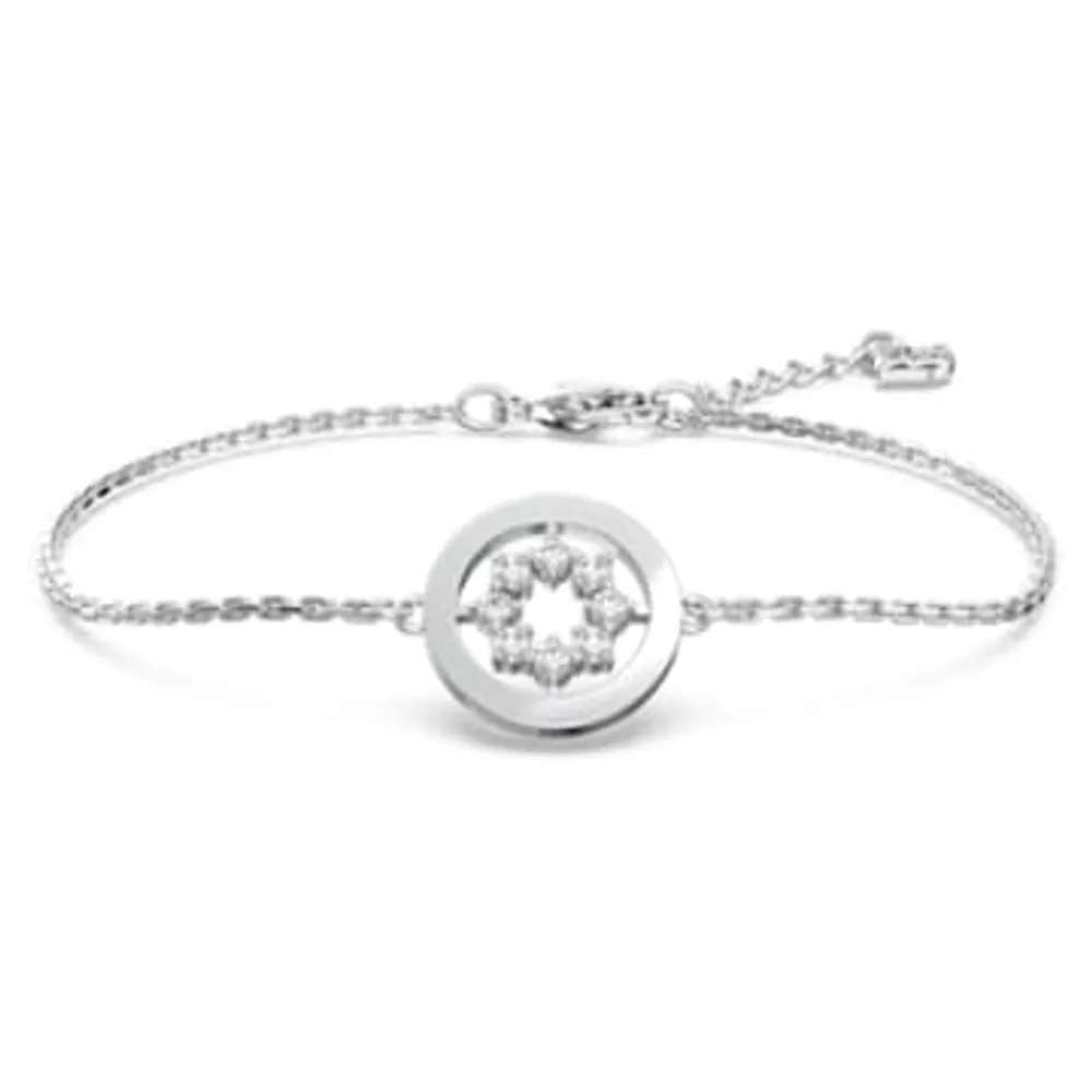 Subtle Trilogy bracelet, Round cut, White, Rhodium plated