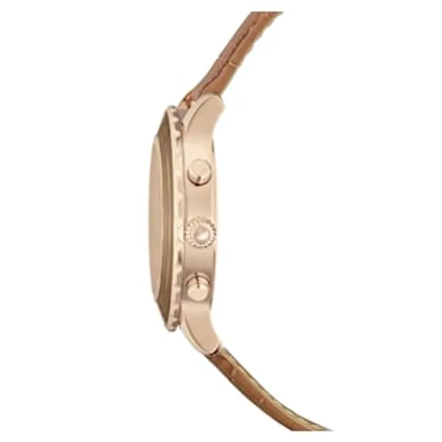 Passage Chrono watch, Swiss Made, Leather strap, Pink, Rose gold-tone  finish