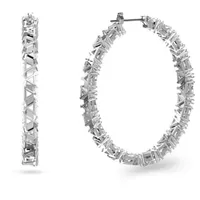 Ortyx hoop earrings, Triangle cut, White, Rhodium plated by SWAROVSKI