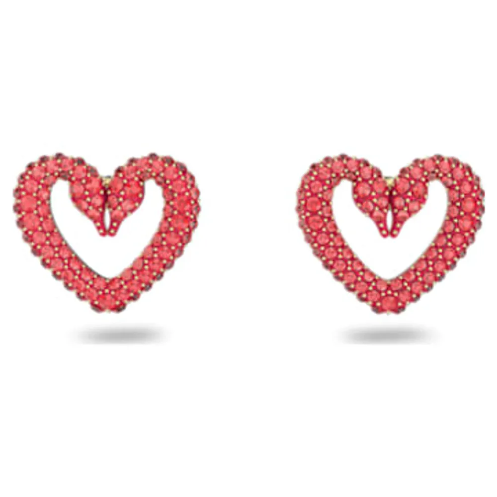 Una stud earrings, Heart, Small, Red, Gold-tone plated by SWAROVSKI