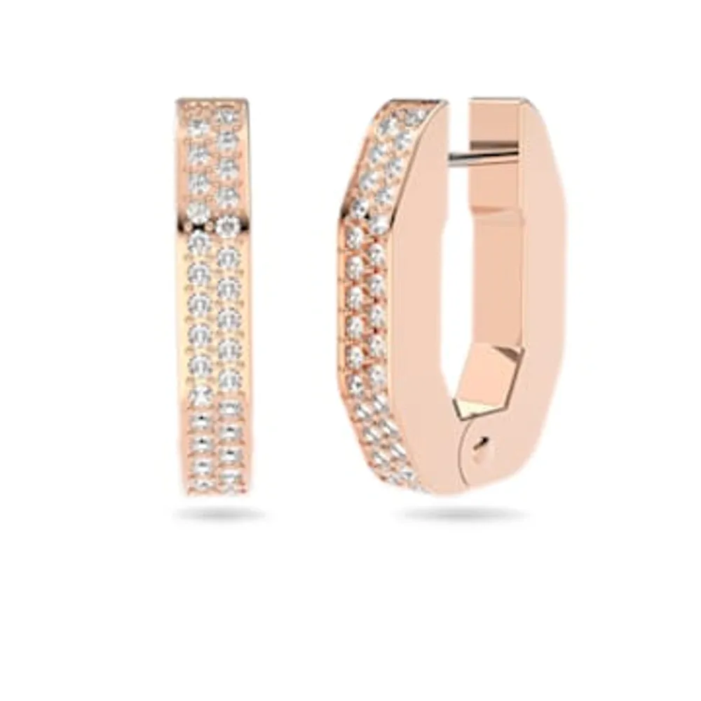 Dextera hoop earrings, Octagon shape, Small, White, Rose gold-tone plated by SWAROVSKI