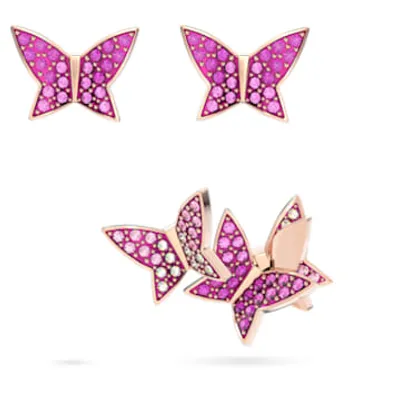 Lilia stud earrings, Set (3), Butterfly, Pink, Rose gold-tone plated by SWAROVSKI