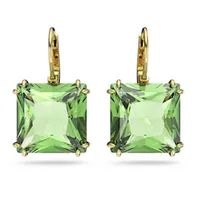Millenia drop earrings, Square cut, Green, Gold-tone plated by SWAROVSKI