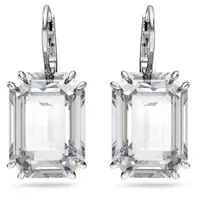 Millenia drop earrings, Octagon cut, White, Rhodium plated by SWAROVSKI