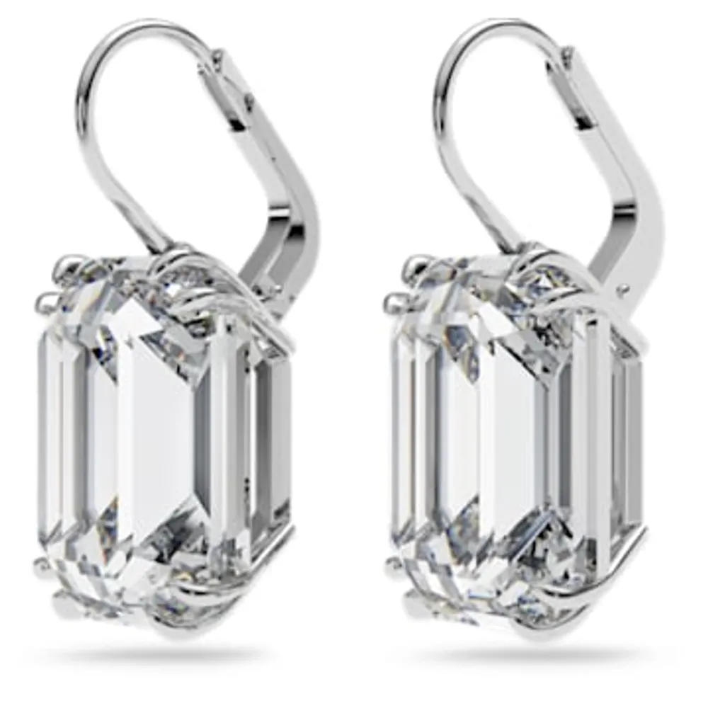 Millenia drop earrings, Octagon cut, White, Rhodium plated by SWAROVSKI