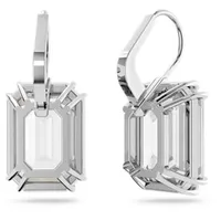 Millenia drop earrings, Octagon cut, White, Rhodium plated by SWAROVSKI
