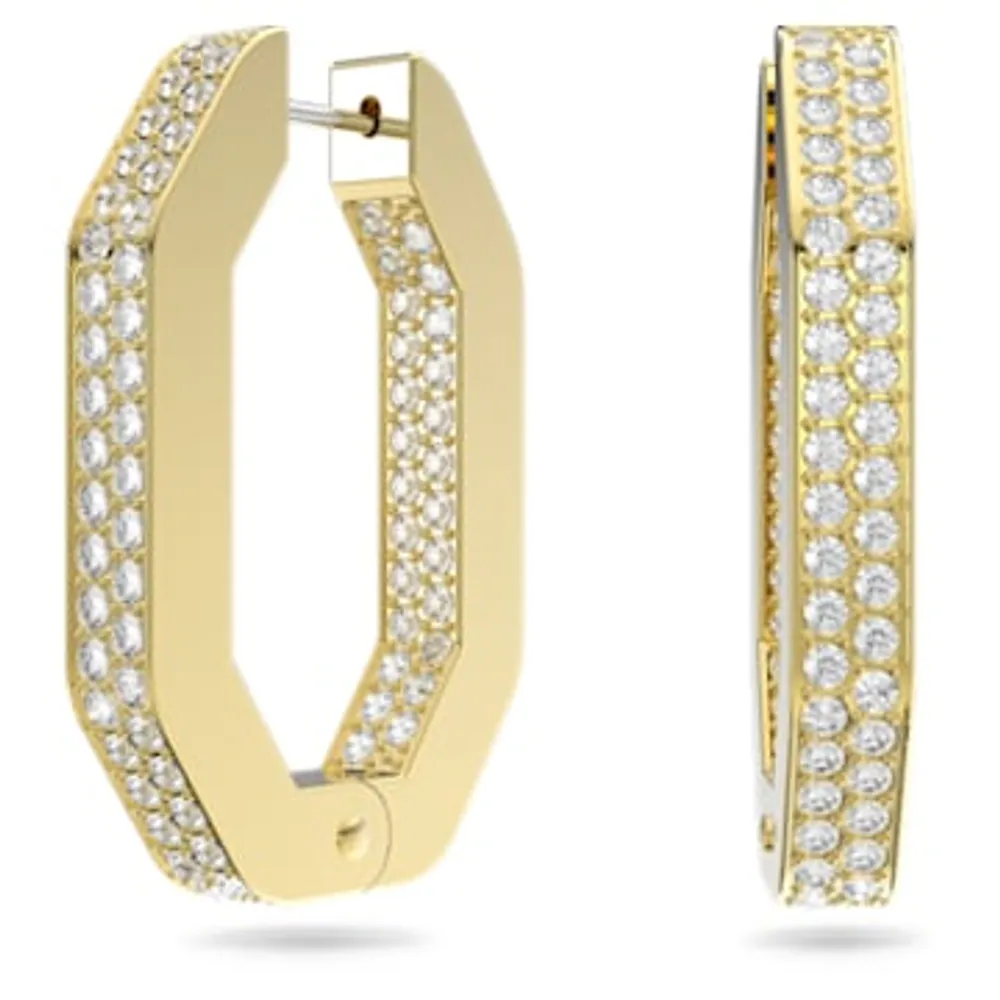 Dextera hoop earrings, Octagon shape, Medium, White, Gold-tone plated by SWAROVSKI