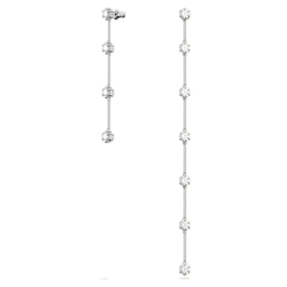 Constella drop earrings, Asymmetrical design, Round cut, White, Rhodium plated by SWAROVSKI