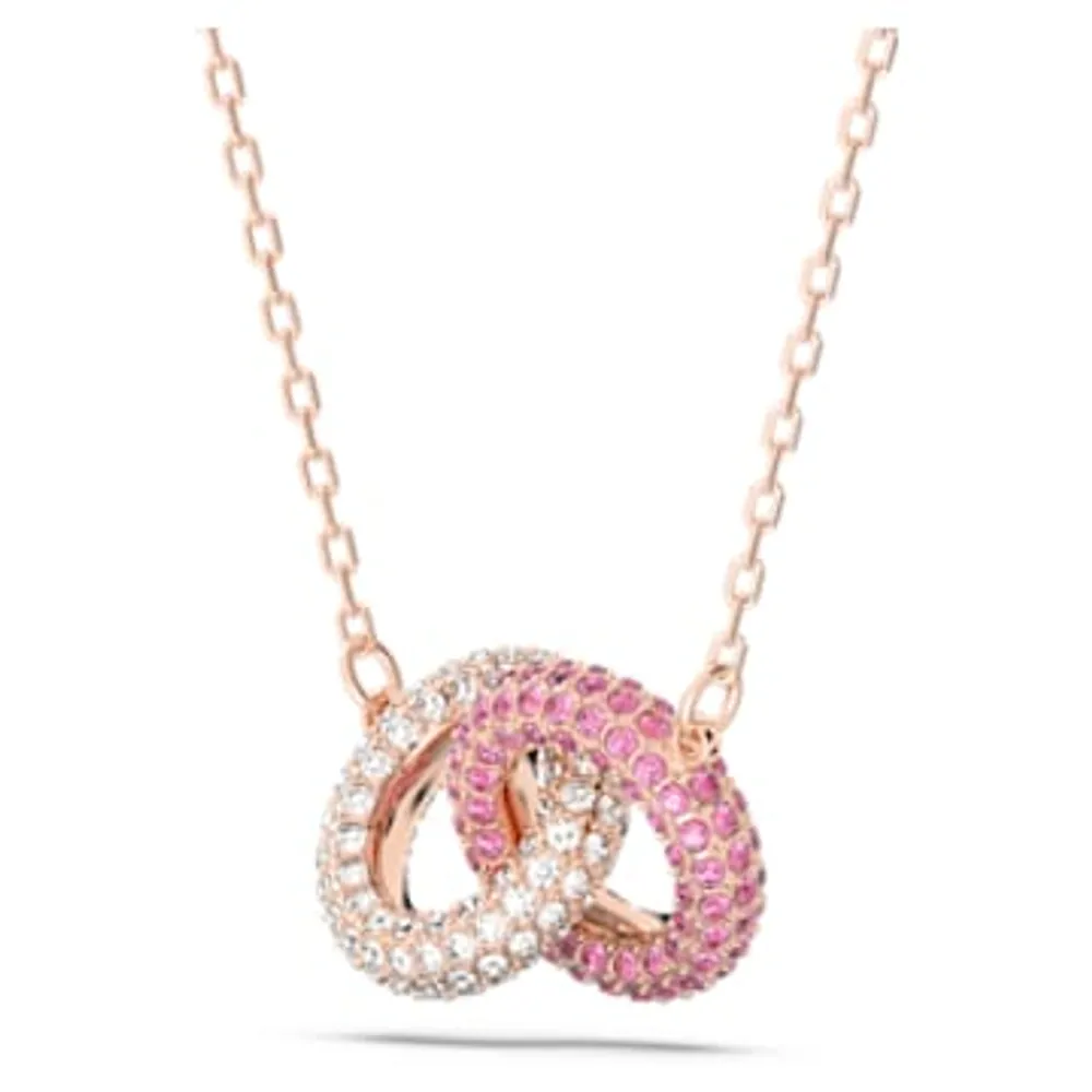 Stone necklace, Intertwined circles, Pink, Rose gold-tone plated by SWAROVSKI