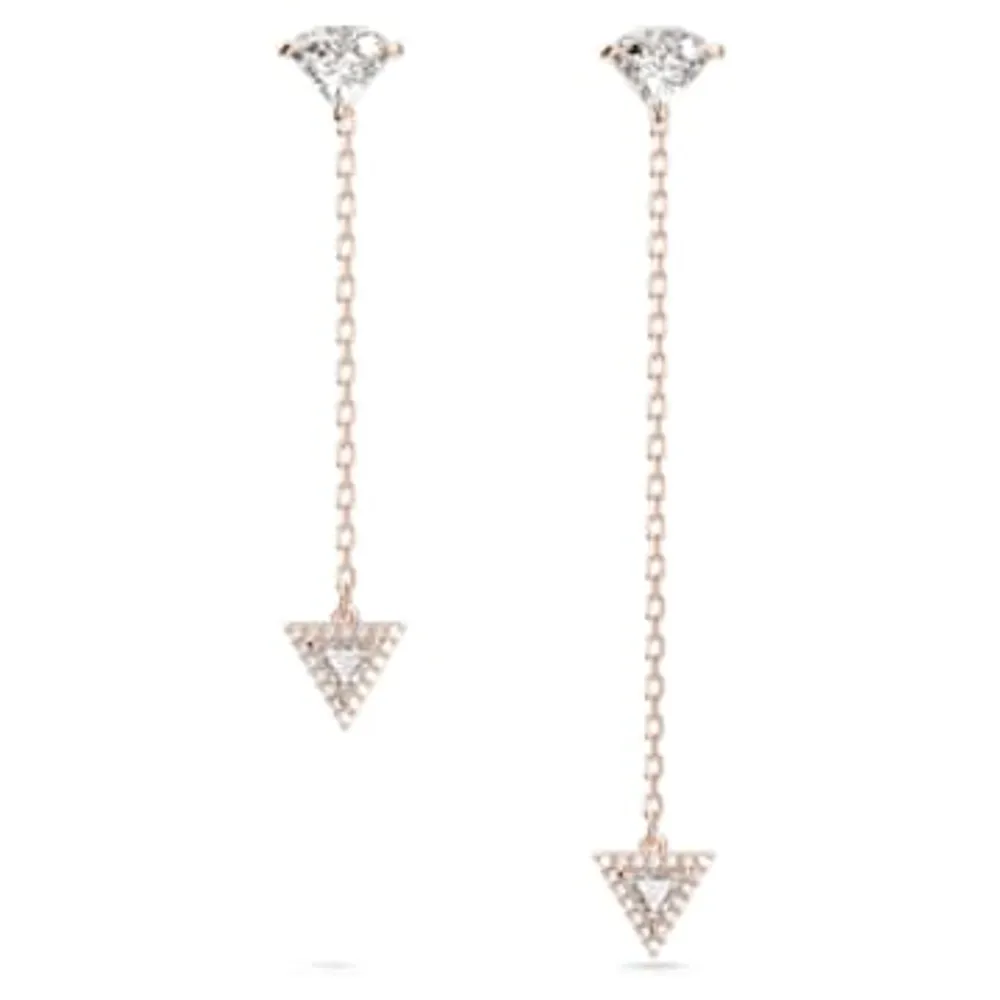 Ortyx drop earrings, Asymmetrical design, Triangle cut, White, Rose gold-tone plated by SWAROVSKI