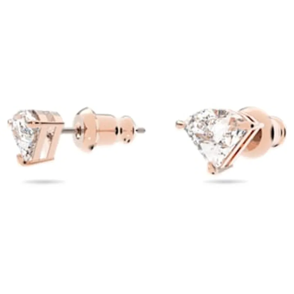 Ortyx drop earrings, Asymmetrical design, Triangle cut, White, Rose gold-tone plated by SWAROVSKI