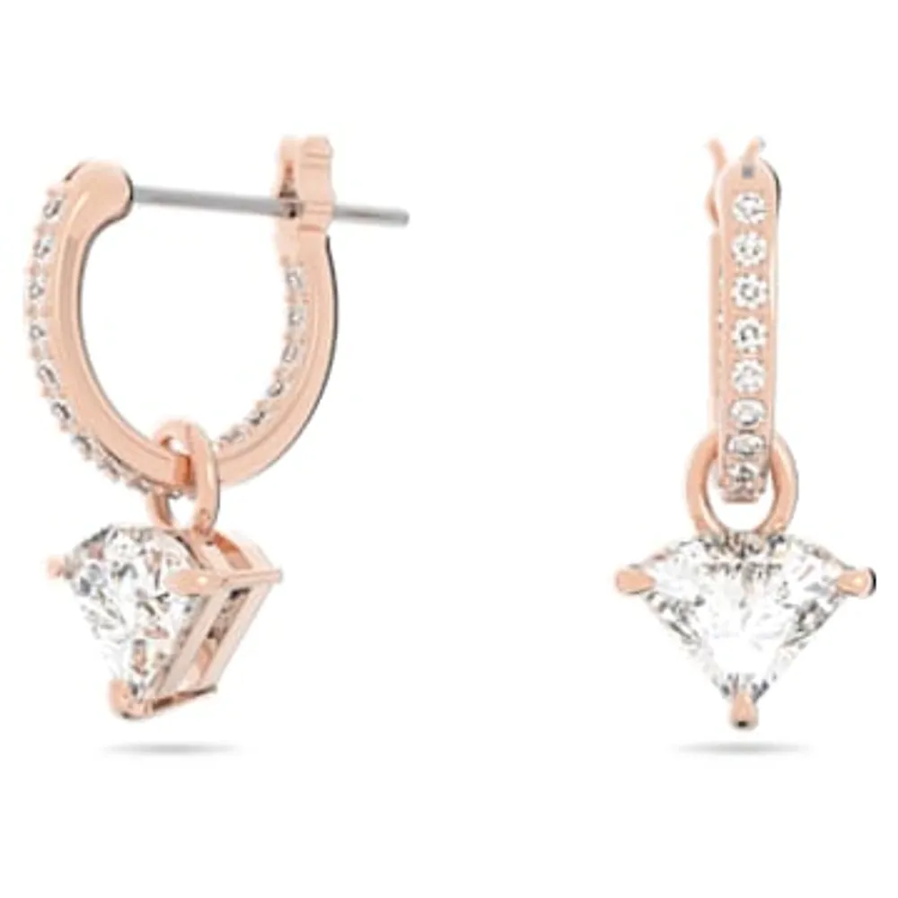 Ortyx drop earrings, Triangle cut, White, Rose gold-tone plated by SWAROVSKI