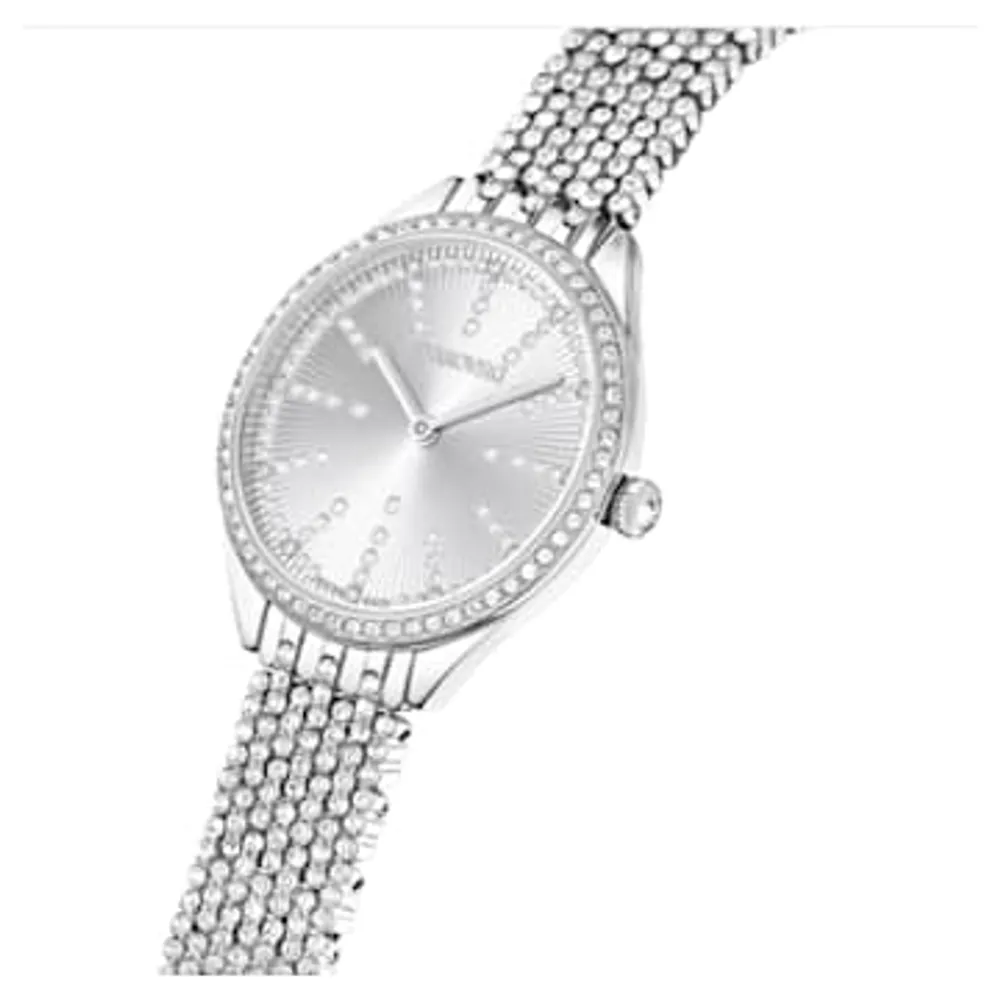 Attract watch, Swiss Made, Full pavé, Metal bracelet, Silver tone, Stainless steel by SWAROVSKI