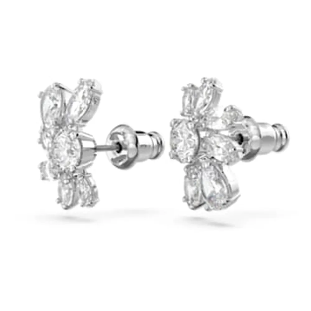 Gema stud earrings, Mixed cuts, Flower, White, Rhodium plated by SWAROVSKI