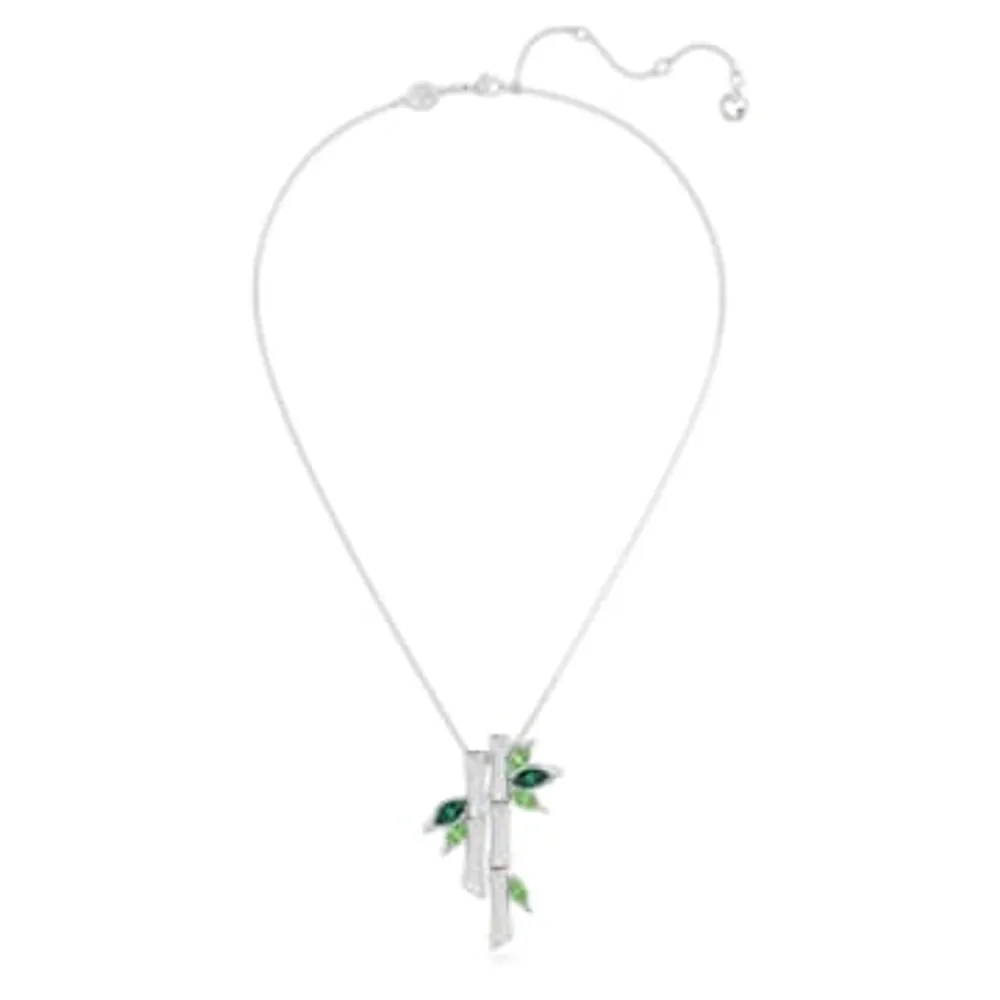 Dellium necklace, Bamboo, Green, Rhodium plated by SWAROVSKI