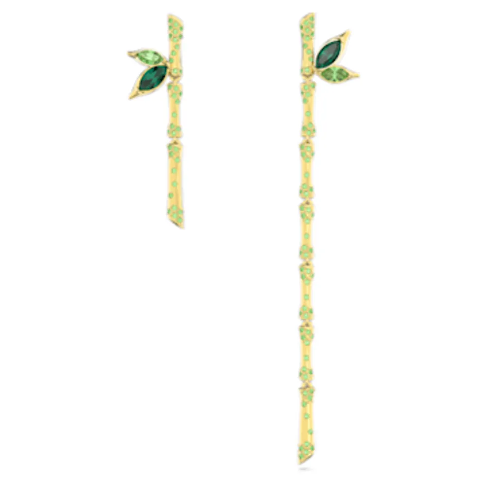 Dellium drop earrings, Asymmetrical design, Bamboo, Green, Gold-tone plated by SWAROVSKI