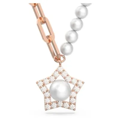 Stella necklace, Star, White, Rose gold-tone plated by SWAROVSKI