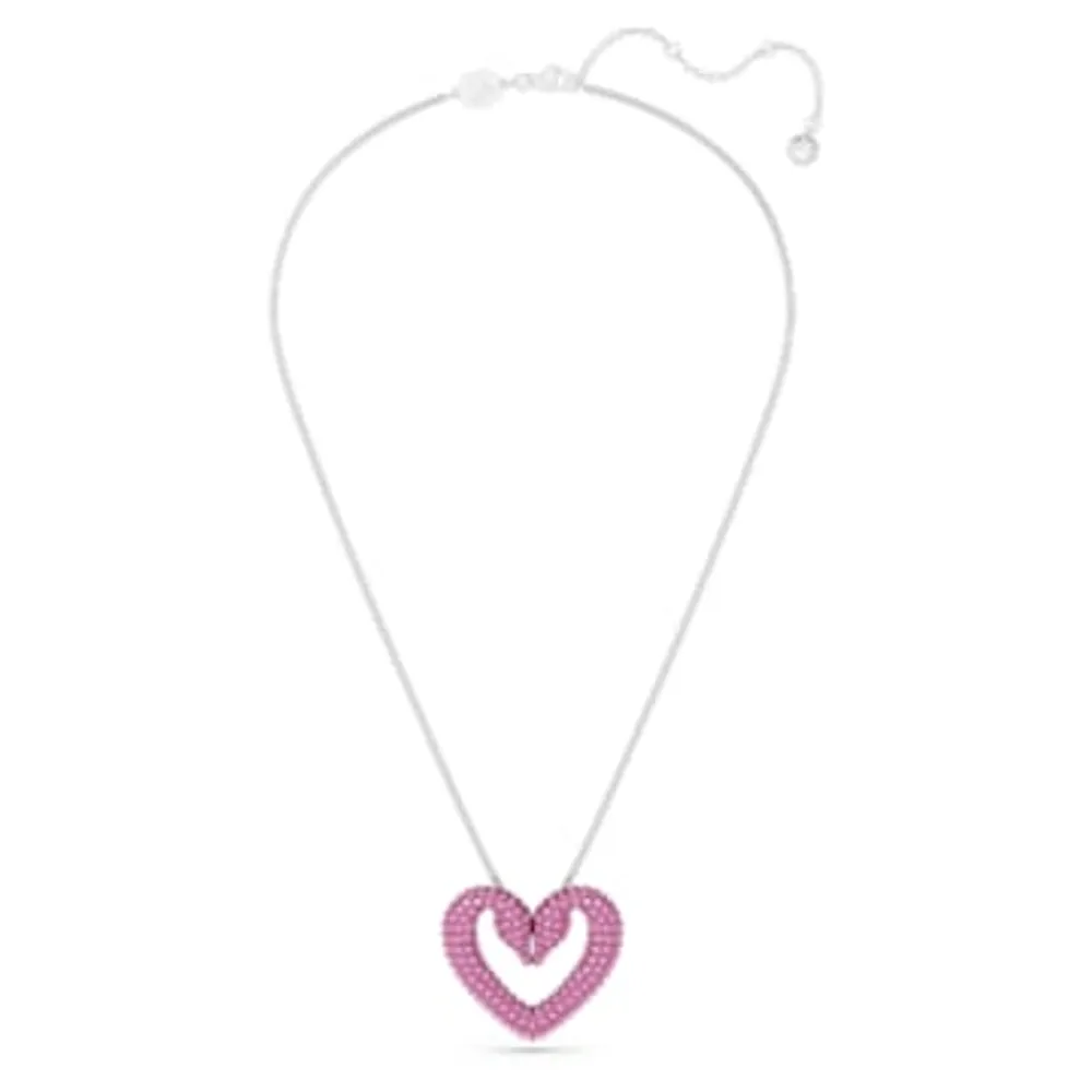 Una pendant, Heart, Medium, Pink, Rhodium plated by SWAROVSKI