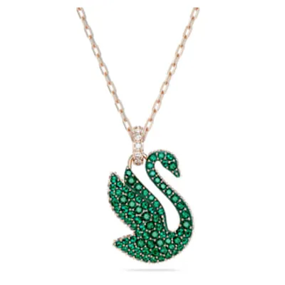 Swarovski Iconic Swan pendant, Swan, Medium, Green, Rose gold-tone plated by SWAROVSKI