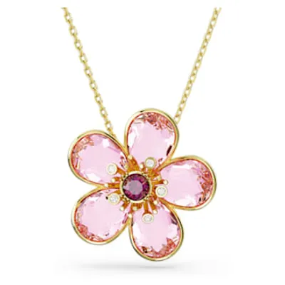 Florere pendant, Flower, Small, Pink, Gold-tone plated by SWAROVSKI
