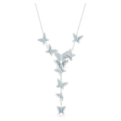 Lilia Y necklace, Butterfly, Blue, Rhodium plated by SWAROVSKI