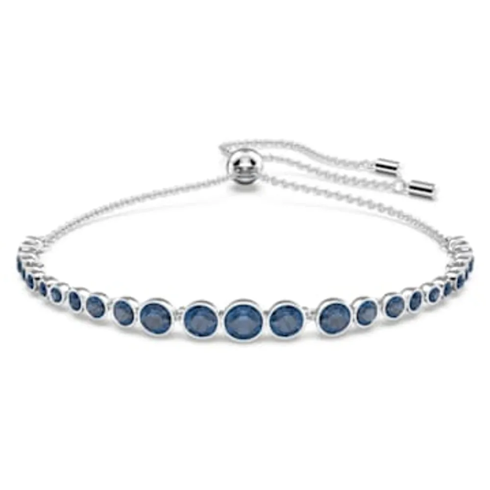 Emily bracelet, Mixed round cuts, Blue, Rhodium plated by SWAROVSKI