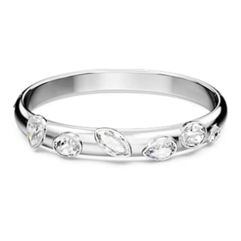 Dextera bangle, Mixed cuts, White, Rhodium plated by SWAROVSKI