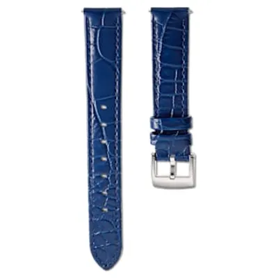 Watch strap, 15 mm (0.59") width, Leather with stitching, Blue, Stainless steel by SWAROVSKI