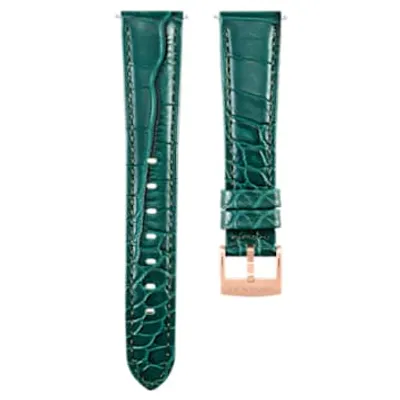 Watch strap, 17 mm (0.67") width, Leather with stitching, Green, Rose gold-tone finish by SWAROVSKI