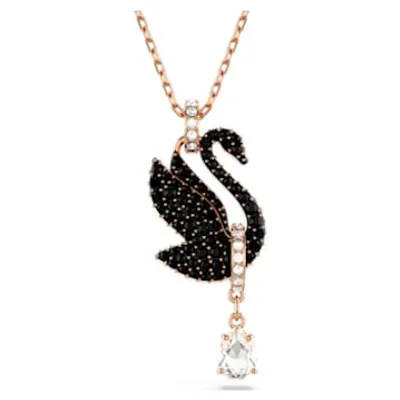 Swarovski Swan pendant, Swan, Black, Rose gold-tone plated by SWAROVSKI