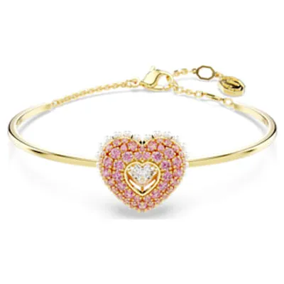 Hyperbola bangle, Heart, Pink, Gold-tone plated by SWAROVSKI