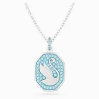 Signum pendant, Swan, Long, Blue, Rhodium plated by SWAROVSKI
