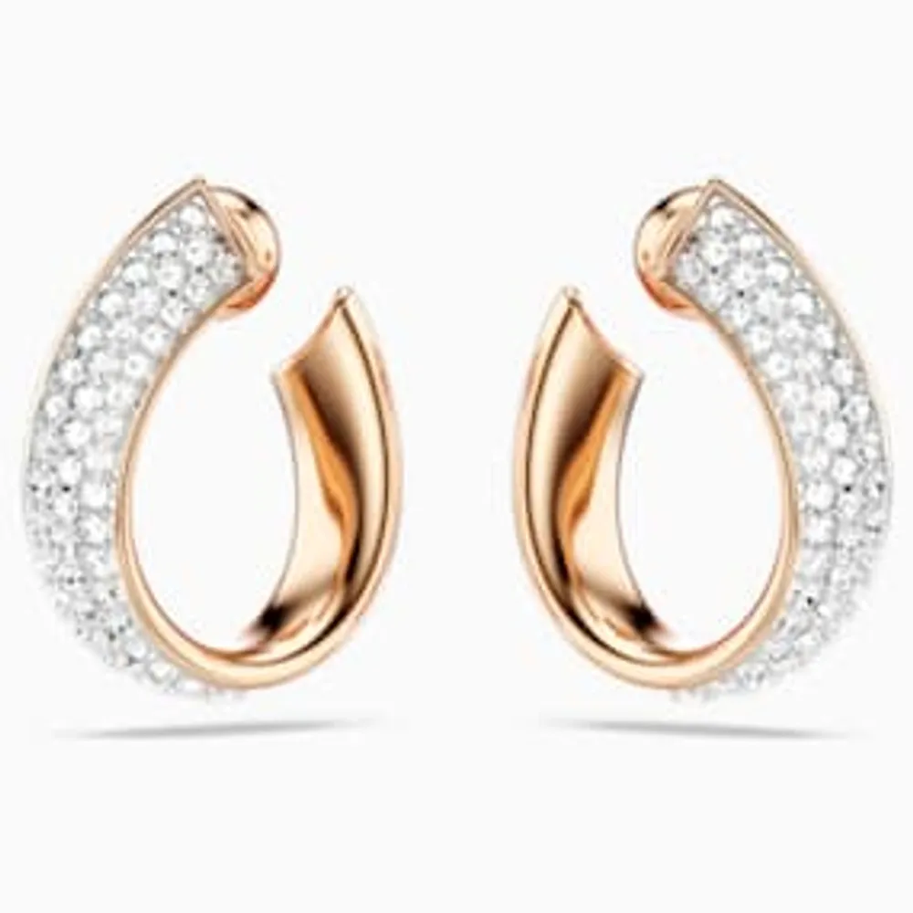 Exist hoop earrings, Small, White, Rose gold-tone plated by SWAROVSKI