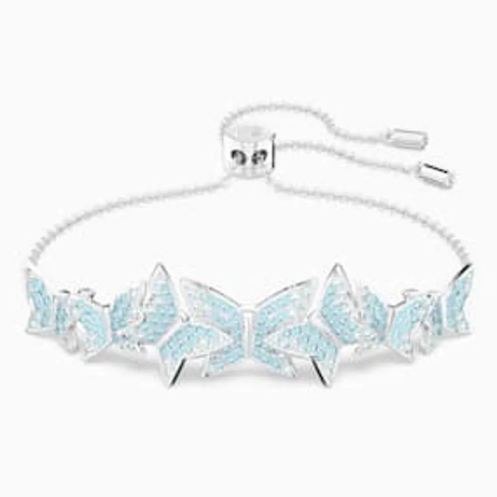 Lilia bracelet, Butterfly, Blue, Rhodium plated by SWAROVSKI