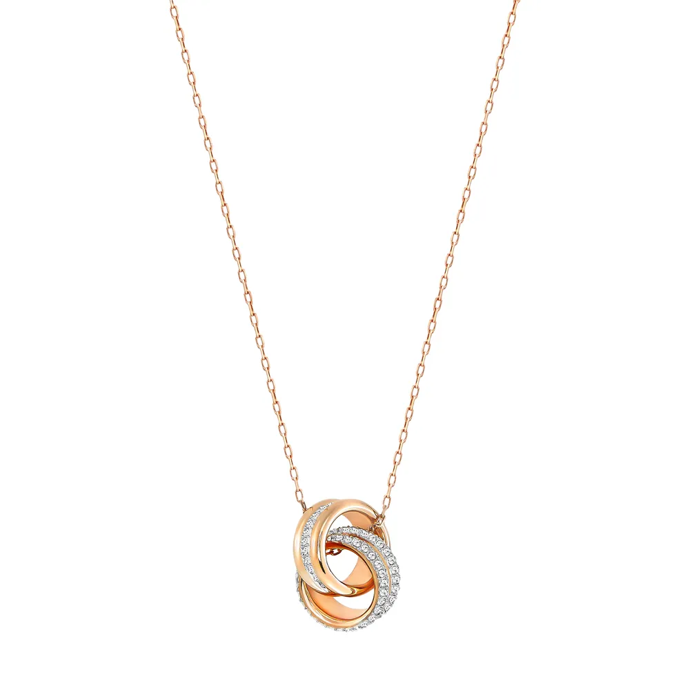 Further pendant, Pavé, Intertwined circles, White, Rose gold-tone plated by SWAROVSKI