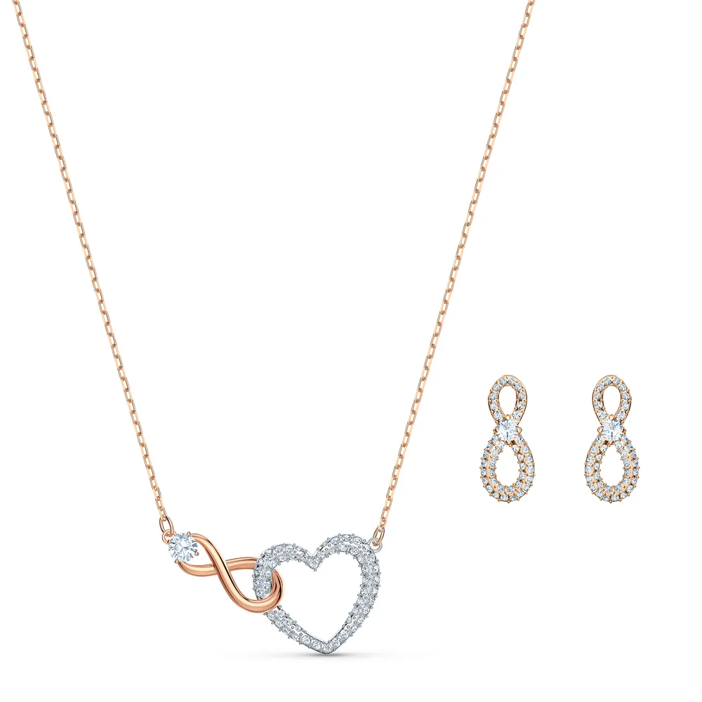 Swarovski Infinity set, Infinity and heart, White, Mixed metal finish by SWAROVSKI