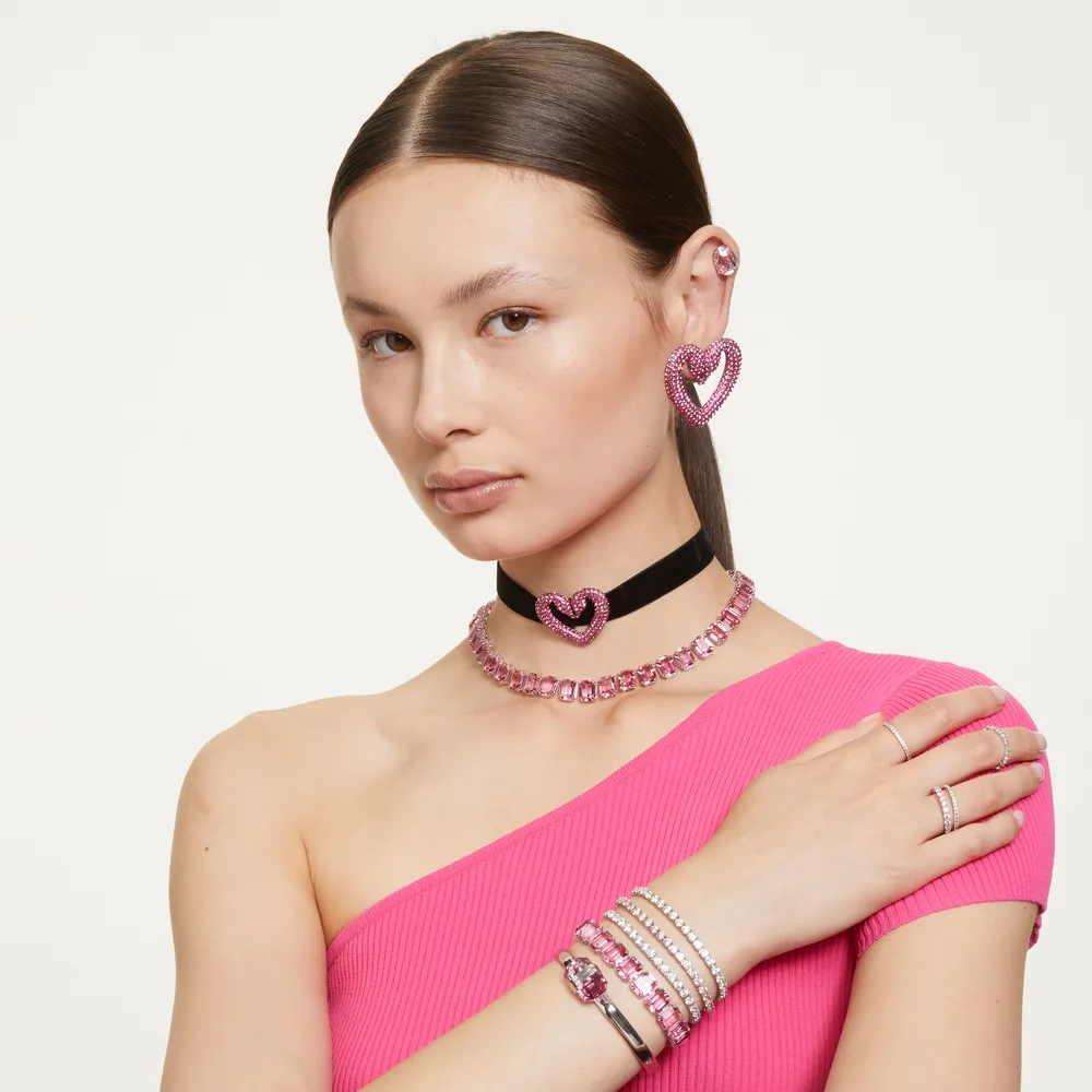 Millenia necklace, Octagon cut, Pink, Rhodium plated by SWAROVSKI