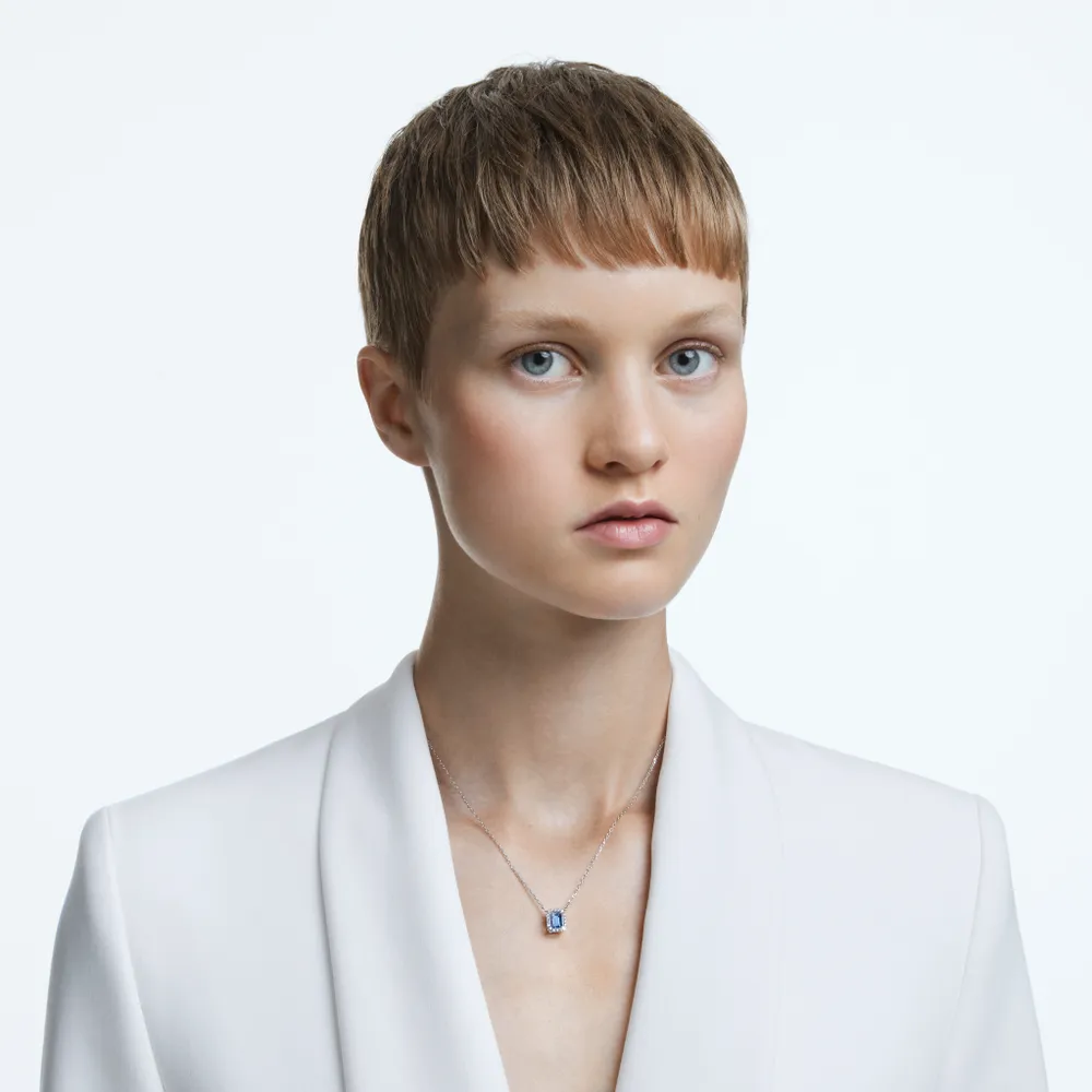 Millenia necklace, Octagon cut, Blue, Rhodium plated by SWAROVSKI