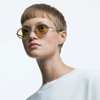 Sunglasses, Oval shape, Pavé, SK0340 08E, Brown by SWAROVSKI