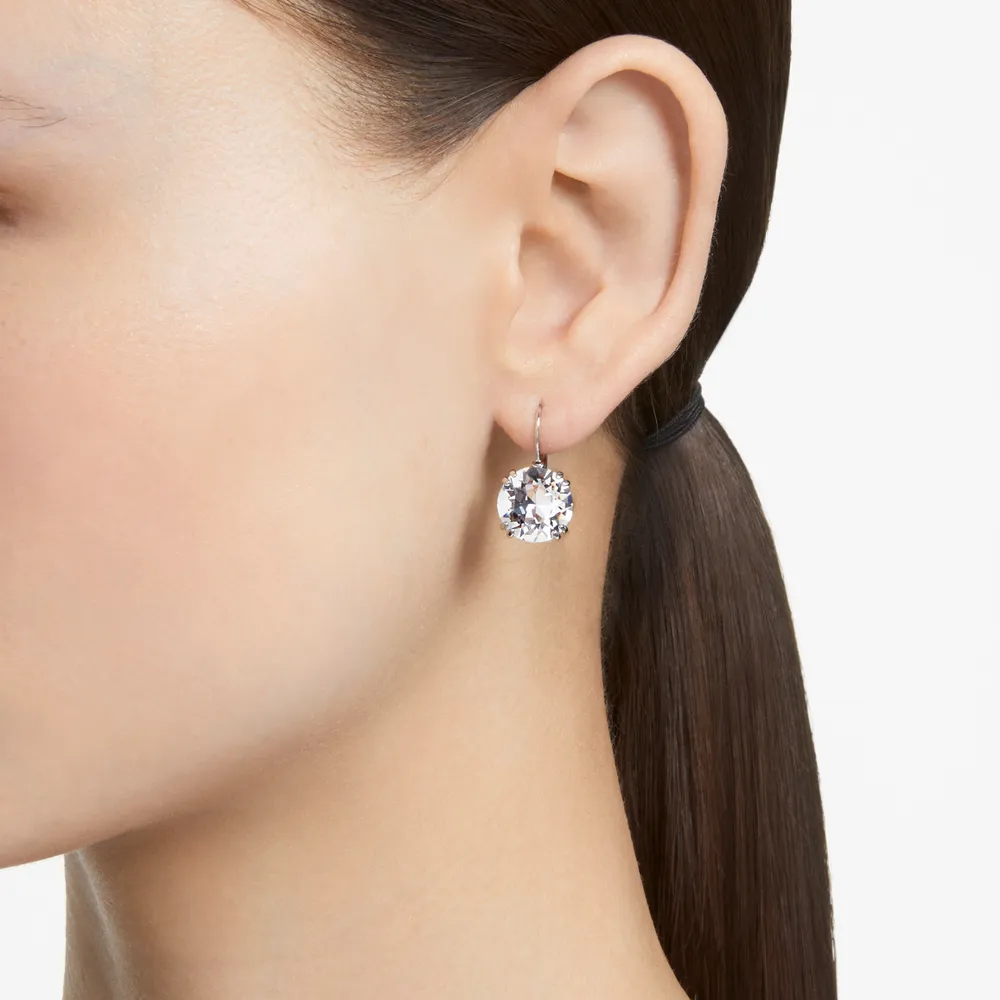 Millenia drop earrings, Round cut, White, Rhodium plated by SWAROVSKI