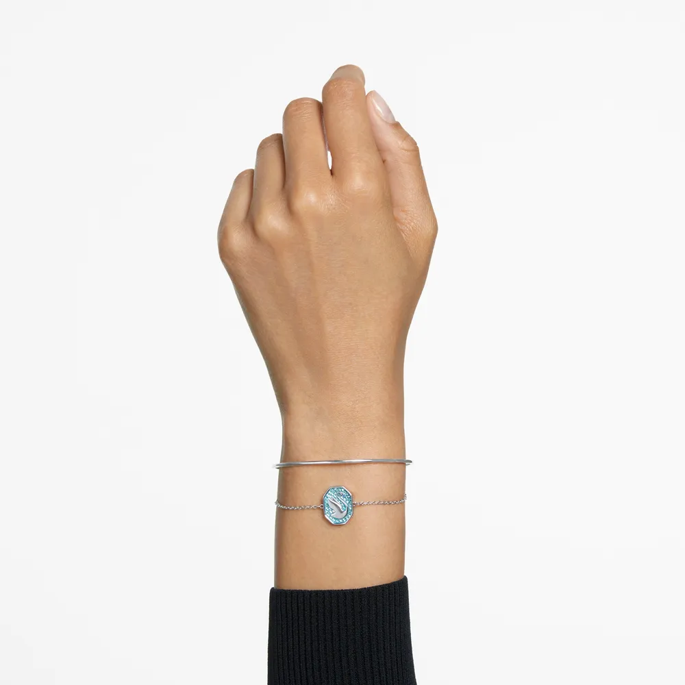 Signum bangle, Swan, Blue, Rhodium plated by SWAROVSKI
