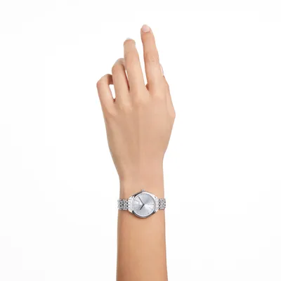 Attract watch, Swiss Made, Full pavé, Metal bracelet, Silver tone, Stainless steel by SWAROVSKI