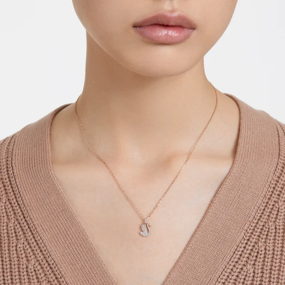 Swarovski Iconic Swan pendant, Swan, Small, White, Rose gold-tone plated by SWAROVSKI